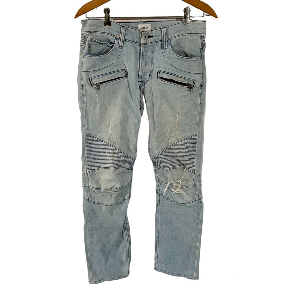 HUDSON Blinder Skinny Biker Light Wash Denim Jeans 29 Mens Distress